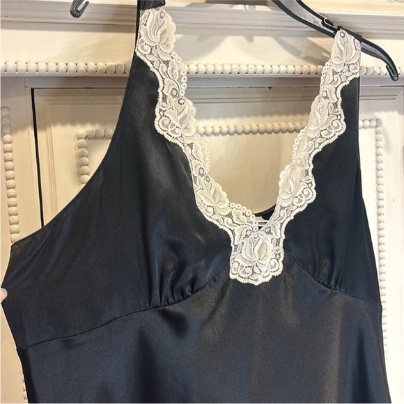 Vintage Etonne Sarah Richard’s BLACK SATIN LACE SLIP MIDI DRESS NIGHTIE SZ 18/20 - Picture 3 of 9